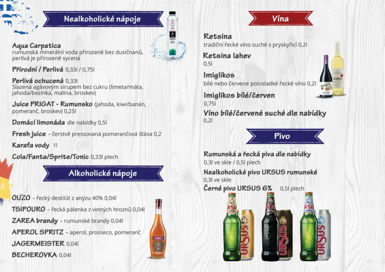 Bistro Bacania – nápojový lístek